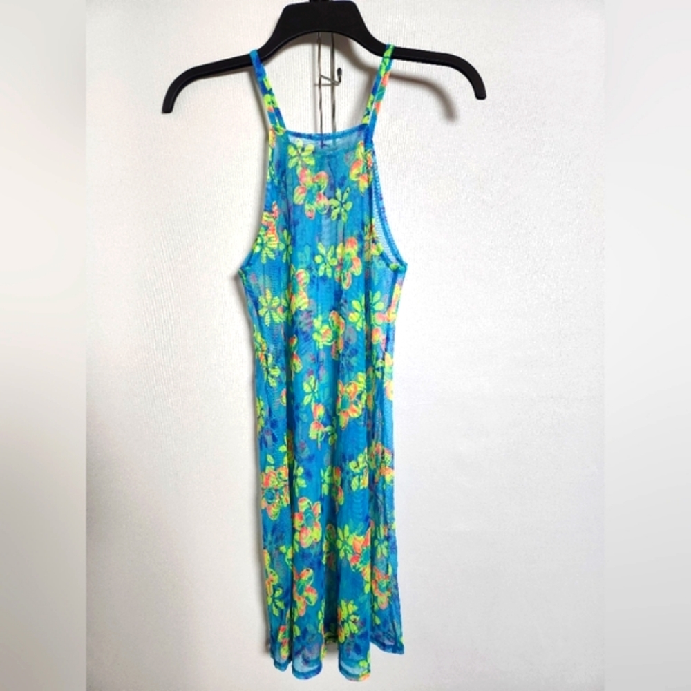 Tropical sheer swimsuit cover -Blue/Yellow/Orange Floral - Size small - Picture 2 of 6
